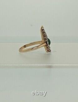 RARE Navette RING Turquoise VICTORIAN Old Mine Cut Diamonds ROSE GOLD 5.25