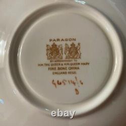 RARE Paragon DOUBLE Warrant Tea Cup Saucer Beige Pink & White, Pink Rose Pattern