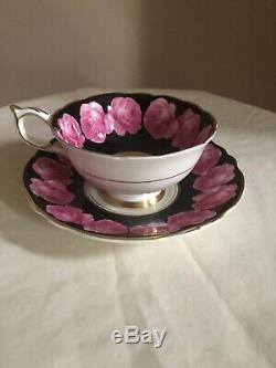 RARE Paragon Double Warrant Black Tea Cup Saucer Cabbage Rose