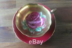 RARE Paragon Gold large Cabbage Rose Teacup Tea Cup Saucer Burgundy