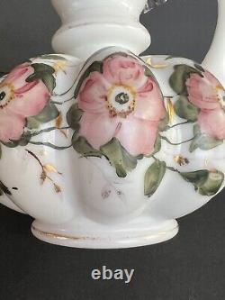 RARE Pink Fenton Charleton Hand Painted Roses with Gold Trim Melon Pitcher Jug