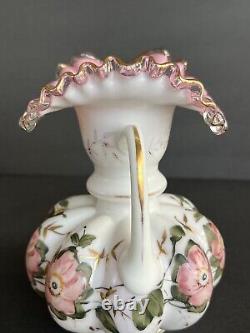 RARE Pink Fenton Charleton Hand Painted Roses with Gold Trim Melon Pitcher Jug