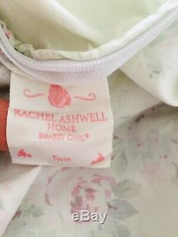 RARE Rachel Ashwell Shabby Chic PINK Label Bouquet Rose Duvet Cover TWIN Green b