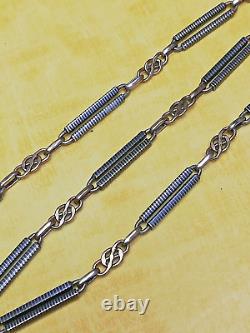 RARE SOLID SILVER NIELLO and Vermeil Rose GOLD POCKET WATCH CHAIN SEAL 800