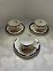 Rare Set Of 3 Royal Crown Derby Bone China Tea Cups & Saucers With Cabbage Rose