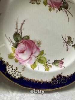 RARE Set Of 3 Royal Crown Derby Bone China Tea Cups & Saucers With Cabbage Rose