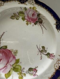 RARE Set Of 3 Royal Crown Derby Bone China Tea Cups & Saucers With Cabbage Rose