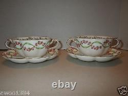 RARE! Tiffany & Co & Sons NY England Pink Roses 19474 Soup Bowls with Liner Plates