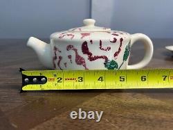 RARE VTGHartstone PotterySIGNEDPink Cabbage Rose Teapot, Cream, Tray, Mug set