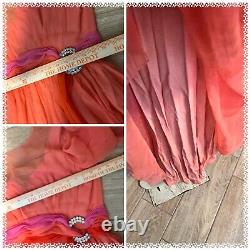 RARE VTG 60's HELEN ROSE ORANGE PINK Chiffon Evening Gown Dress DIAMOND ACCENT