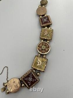 RARE Victorian Cuff Button Slider Bracelet Gold Filled Birds Flowers 7.5