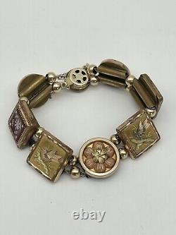 RARE Victorian Cuff Button Slider Bracelet Gold Filled Birds Flowers 7.5