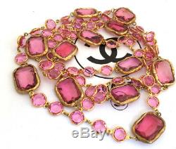 RARE Vintage CHANEL Rose Pink Crystal Chicklet SAUTOIR Necklace 1981