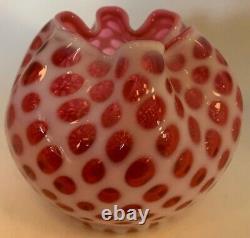 RARE Vintage Fenton Art Glass Cranberry Opalescent Rose Bowl