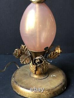 RARE! Vintage Gold ITALY Lamp ROSES Balboa MURANO PINK GLASS ITALIAN Antique