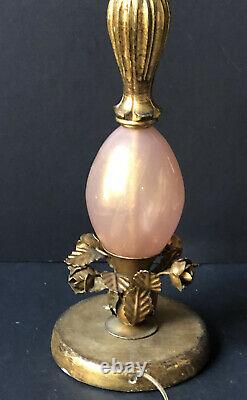 RARE! Vintage Gold ITALY Lamp ROSES Balboa MURANO PINK GLASS ITALIAN Antique