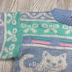 RARE Vintage Rose Fairykei Kawaii Cute Cat Sparkle Pastel Sweater 80s XXS / XS