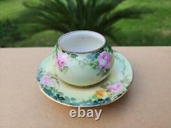 RARE Vintage T&V Limoges France Gold & Pink Cabbage Rose Cup & Saucer 1 pc