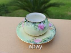 RARE Vintage T&V Limoges France Gold & Pink Cabbage Rose Cup & Saucer 1 pc