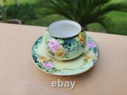 RARE Vintage T&V Limoges France Gold & Pink Cabbage Rose Cup & Saucer 1 pc