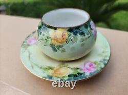 RARE Vintage T&V Limoges France Gold & Pink Cabbage Rose Cup & Saucer 1 pc