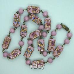 RARE Vintage Venetian Cube Rectangle Dusty Rose Pink Wedding Cake Bead Necklace