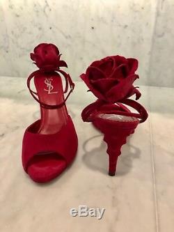 RARE Yves Saint Laurent Rose Suede Sandals with Thorn Heel. Size 38.5