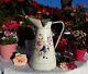 Rare Antique Enameled French Japy Pitcher Pink Rose Pansy 1930s Jug Pot