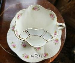 REDUCED. Rare MOUSTACHE Antique Foley China Pink Roses Pattern Cup & Saucer