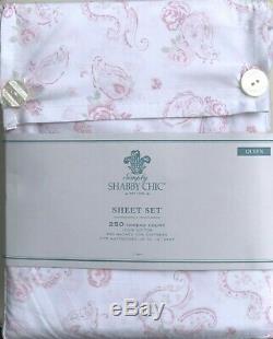 Rachel Ashwell Simply Shabby Chic Pink Paisley Rose White QUEEN Sheet Set RARE