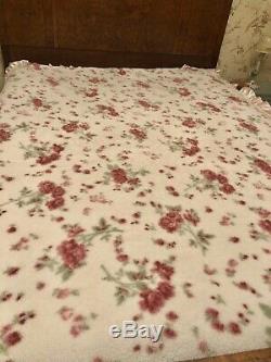 Rachel Ashwell Simply Shabby Chic Satin Trim Two Ply Rose Blanket Queen Rare