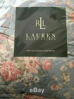 Ralph Lauren Shelter Island Full Queen Comforter Blue Pink Rose Floral Rare Nip