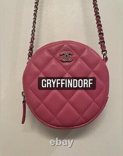 Rare 100% AUTH CHANEL Rose Pink Lambskin Leather Round Mini Chain Clutch Bag