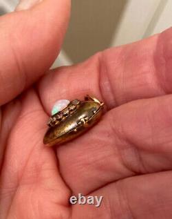 Rare 14k Gold Victorian Heart Shaped locket Heart Shaped Opal Rose Cut Diamonds