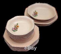 Rare 1930's Vintage Aglo Hollyhock Rose Pink Floral Bowl Plate Dishes- Set of 18