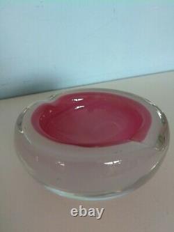 Rare 1960s Murano Alfredo Barbini Rose Pink White Clear Cased Bowl Dish