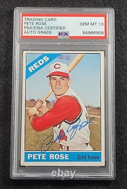 Rare 1966 PETE ROSE Signed Topps Card-CINCINNATI REDS-PSA 10 Auto