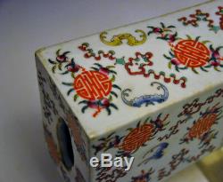 Rare 19th c. Chinese Qing Famille Rose Bat Flower Porcelain Head Rest Pillow