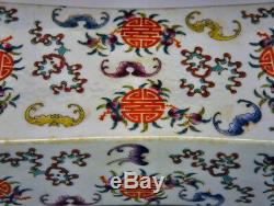 Rare 19th c. Chinese Qing Famille Rose Bat Flower Porcelain Head Rest Pillow