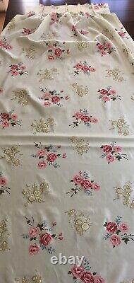 Rare (2) Vtg MCM Long Curtain Drapes Fabric Pink Red Gold Rose Floral Pleat 88