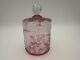 Rare Antique Baccarat Eglantier Covered Powder Box Acid Glass Pink Dog Rose