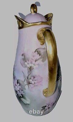 Rare Antique Bauer Rosenthal & Co Chocolate Pot Hand Paint Pink Gold c1890