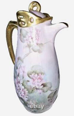 Rare Antique Bauer Rosenthal & Co Chocolate Pot Hand Paint Pink Gold c1890