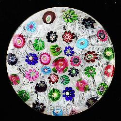 Rare Antique CLICHY True Concentric Millefiori on Lace with3 Pink/Green Roses