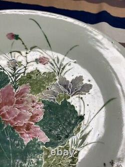 Rare Antique Chinese Famille Rose hibiscus mutabilis Charger Plate