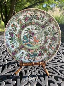 Rare Antique Chinese Rose Medallion Famille Porcelain Plate Bird Butterfly