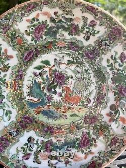 Rare Antique Chinese Rose Medallion Famille Porcelain Plate Bird Butterfly