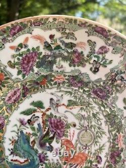 Rare Antique Chinese Rose Medallion Famille Porcelain Plate Bird Butterfly