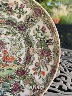 Rare Antique Chinese Rose Medallion Famille Porcelain Plate Bird Butterfly