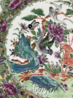 Rare Antique Chinese Rose Medallion Famille Porcelain Plate Bird Butterfly